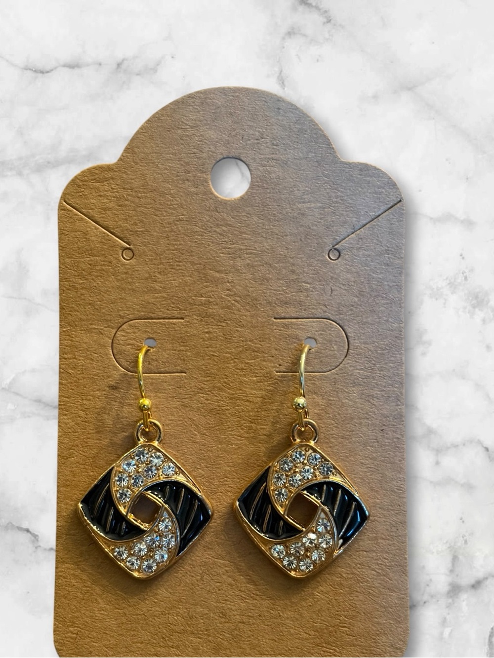 Gold and Black Crystal Drop Earrings - Women Jewelry